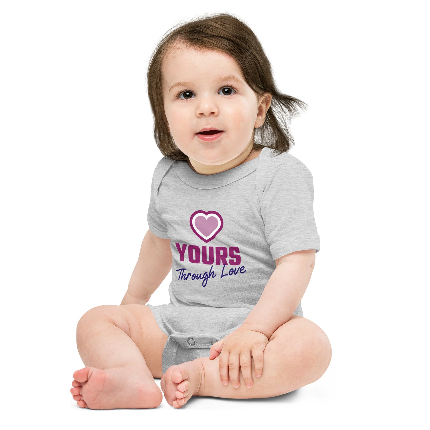 YOURS through love - sweet baby one piece with a heart design - Adoption Stuff Store