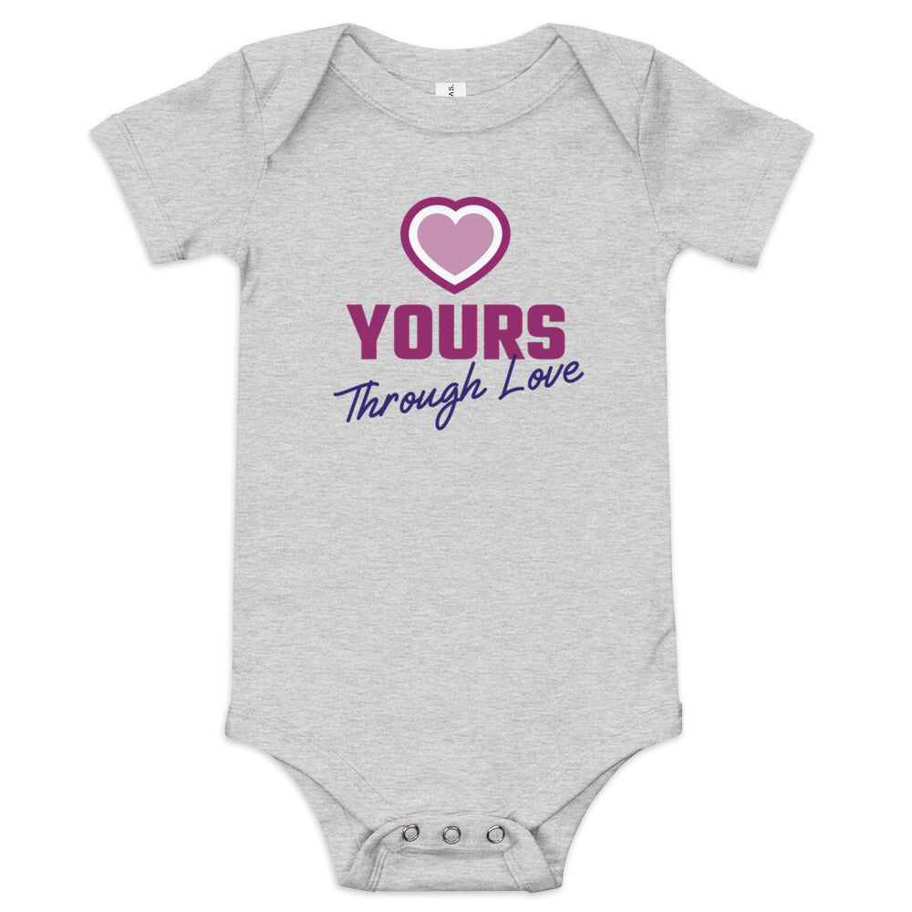 YOURS through love - sweet baby one piece with a heart design - Adoption Stuff Store