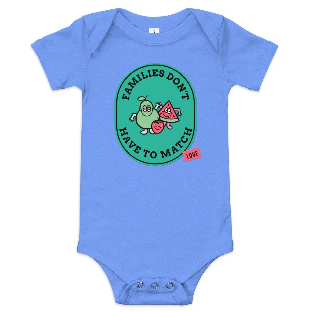 Families Don't Have to Match - cute baby short sleeve one piece - Adoption Stuff Store