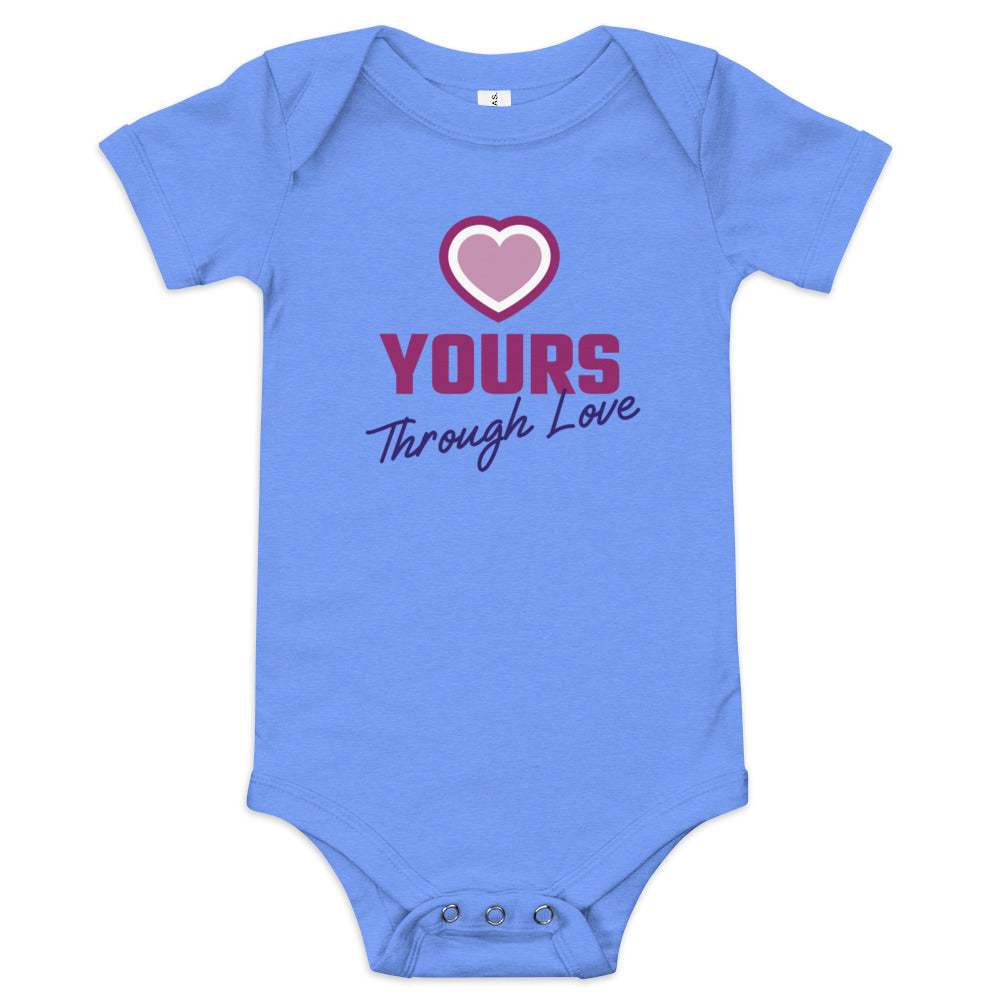 YOURS through love - sweet baby one piece with a heart design - Adoption Stuff Store