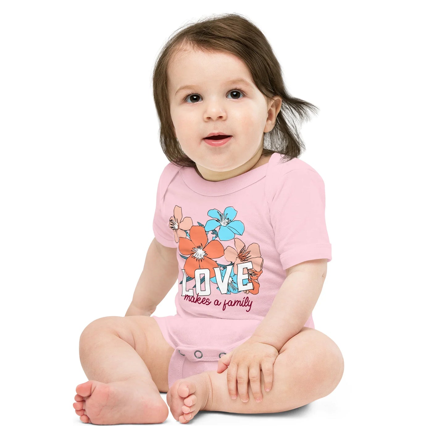 LOVE makes a family - Beautiful floral baby one piece - Adoption Stuff Store