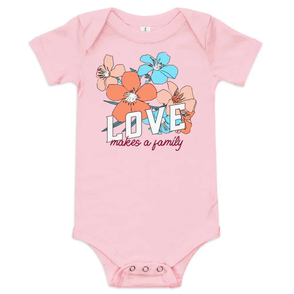 LOVE makes a family - Beautiful floral baby one piece - Adoption Stuff Store