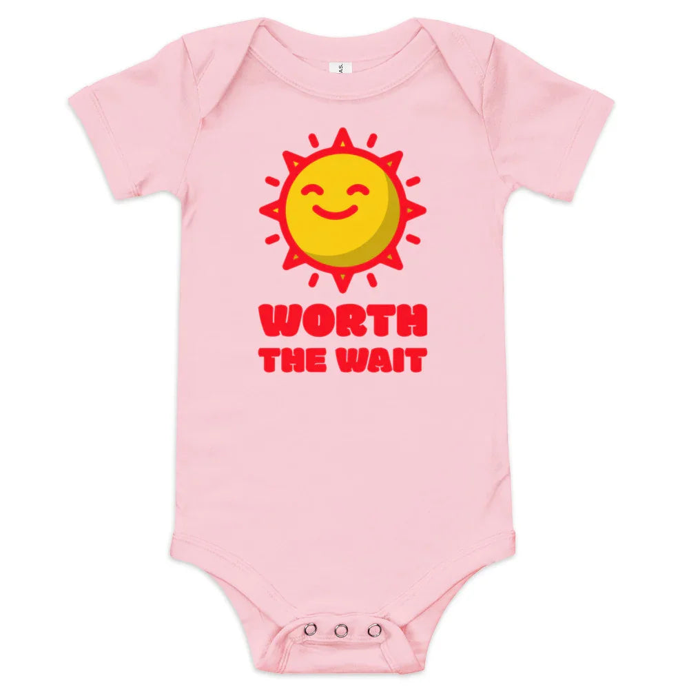 WORTH THE WAIT - bright and sunny baby one piece to celebrate adoption - Adoption Stuff Store