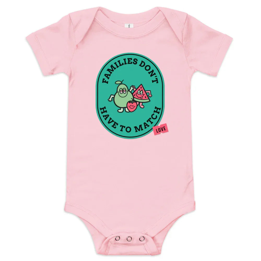 Families Don't Have to Match - cute baby short sleeve one piece - Adoption Stuff Store