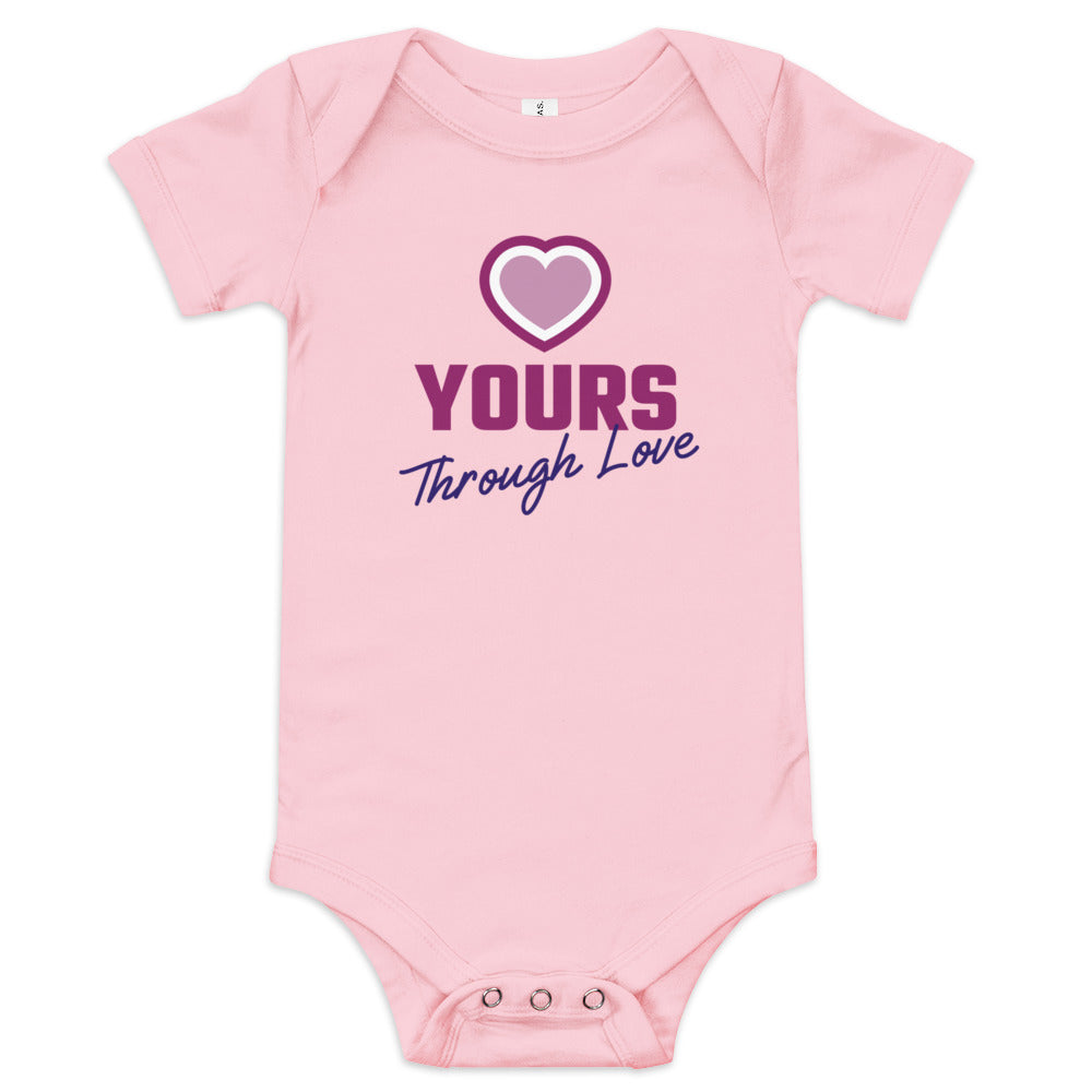 YOURS through love - sweet baby one piece with a heart design - Adoption Stuff Store