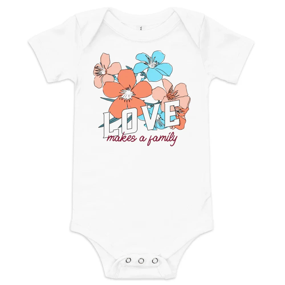 LOVE makes a family - Beautiful floral baby one piece - Adoption Stuff Store
