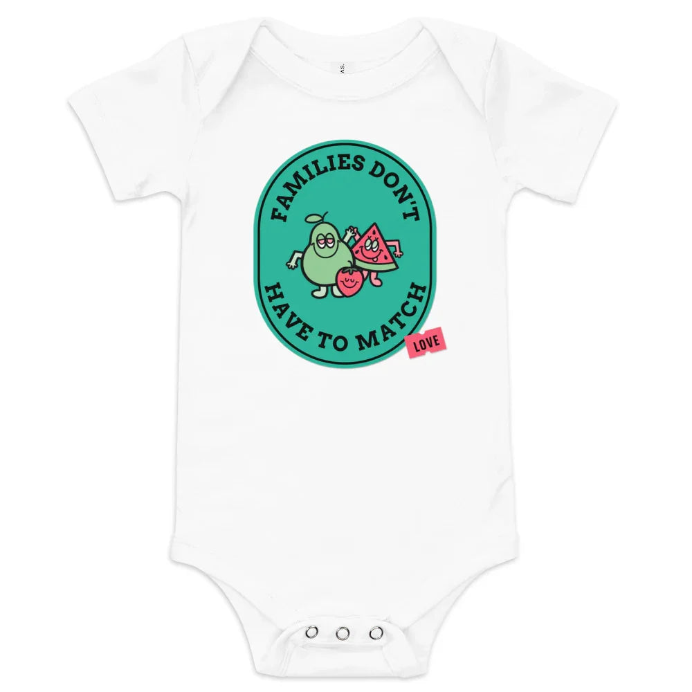 Families Don't Have to Match - cute baby short sleeve one piece - Adoption Stuff Store
