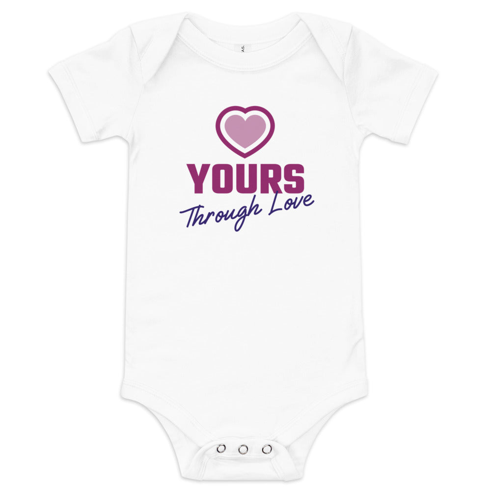 YOURS through love - sweet baby one piece with a heart design - Adoption Stuff Store