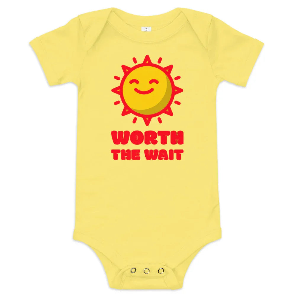 WORTH THE WAIT - bright and sunny baby one piece to celebrate adoption - Adoption Stuff Store
