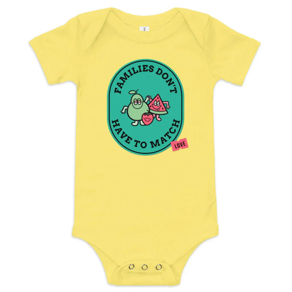 Families Don't Have to Match - cute baby short sleeve one piece - Adoption Stuff Store