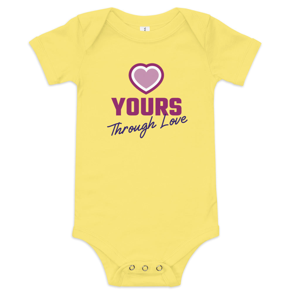 YOURS through love - sweet baby one piece with a heart design - Adoption Stuff Store
