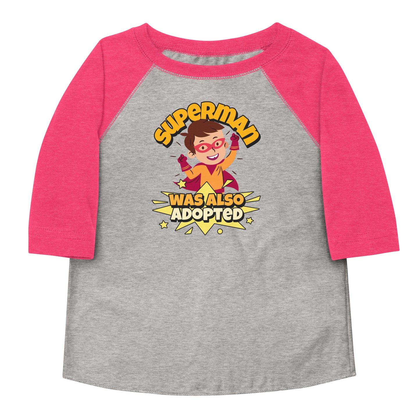 Superman Was Also Adopted! - illustrated toddler baseball shirt - Adoption Stuff Store