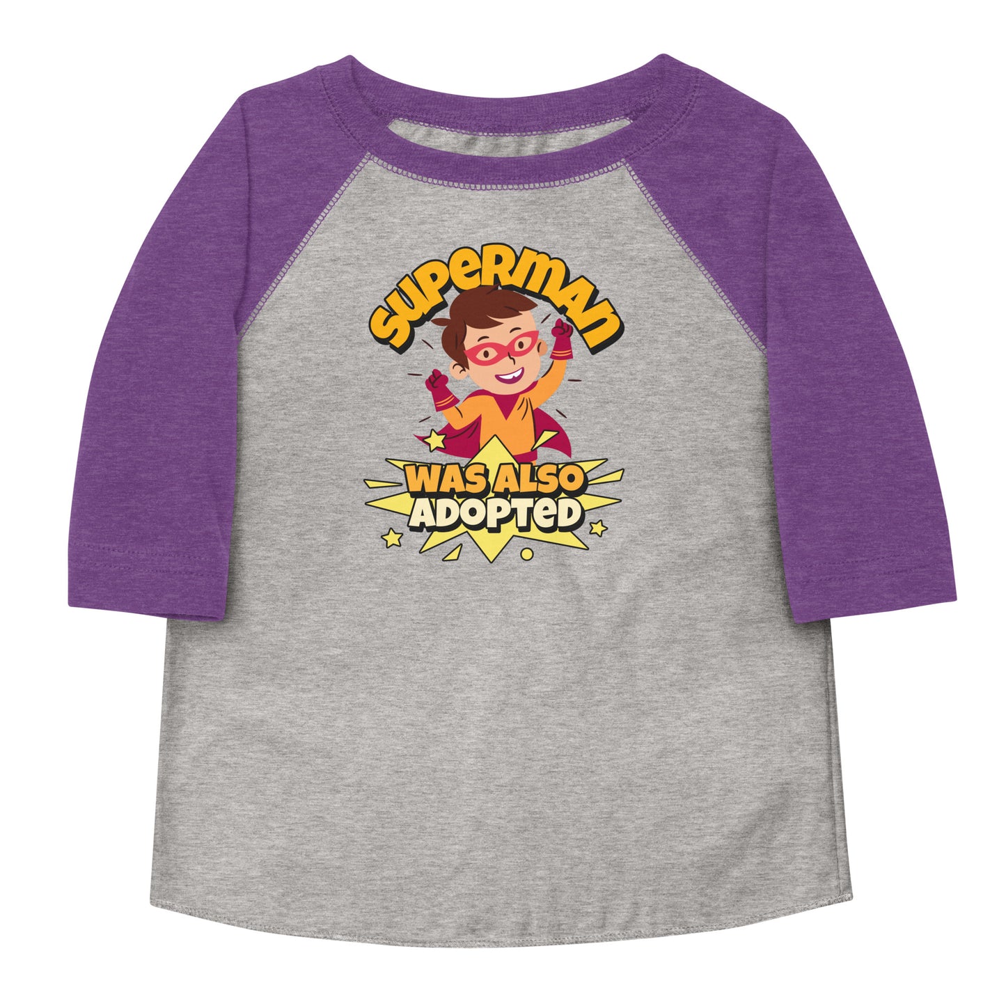 Superman Was Also Adopted! - illustrated toddler baseball shirt - Adoption Stuff Store