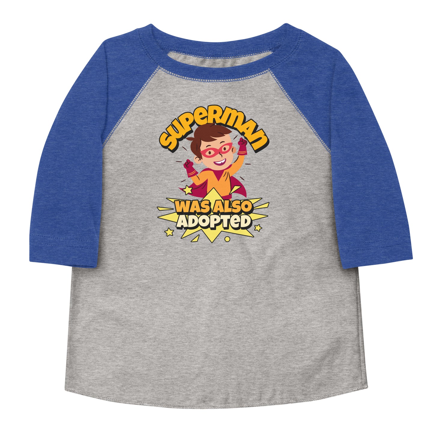 Superman Was Also Adopted! - illustrated toddler baseball shirt - Adoption Stuff Store