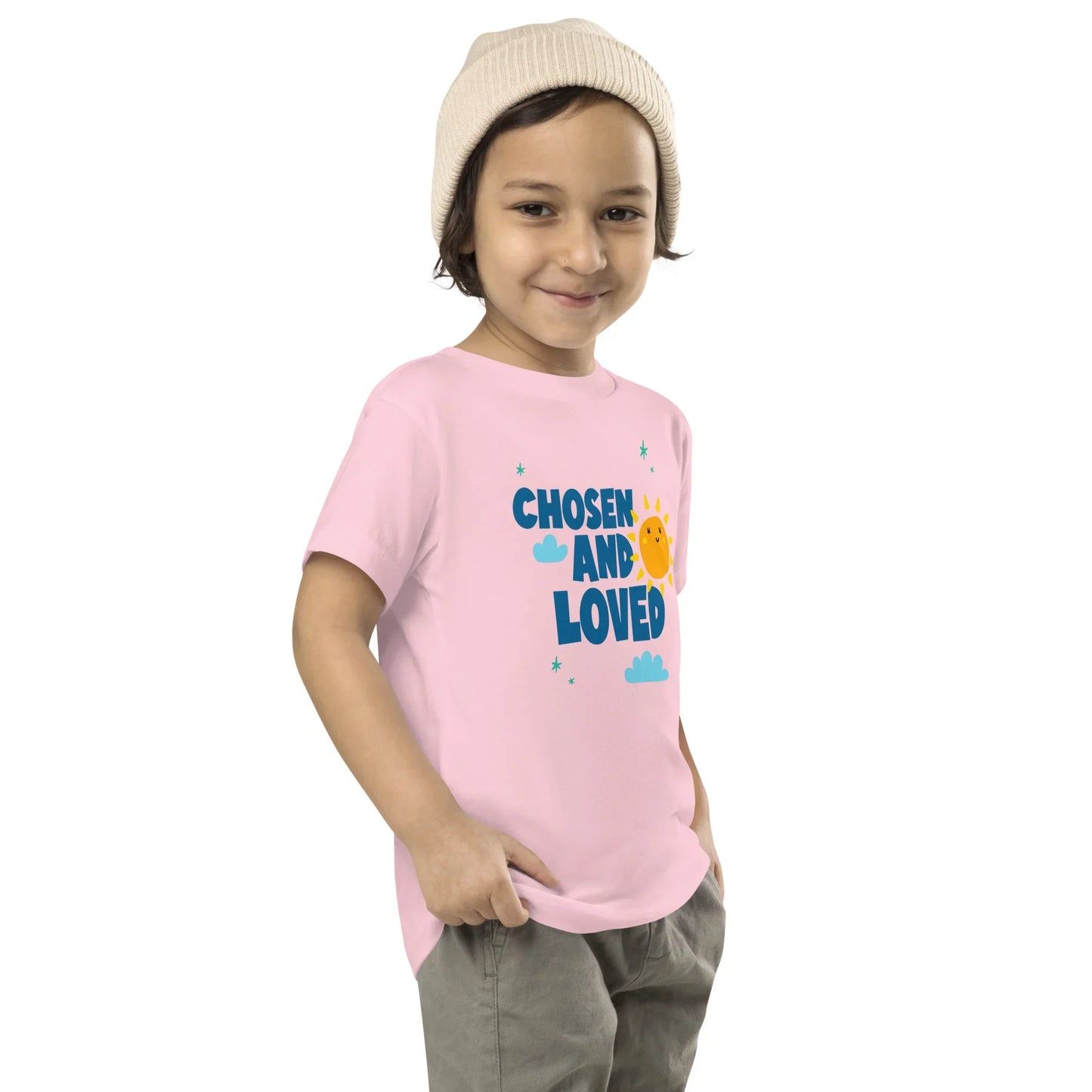Chosen and Loved - cute kid's shirt with sun, clouds and stars - Adoption Stuff Store