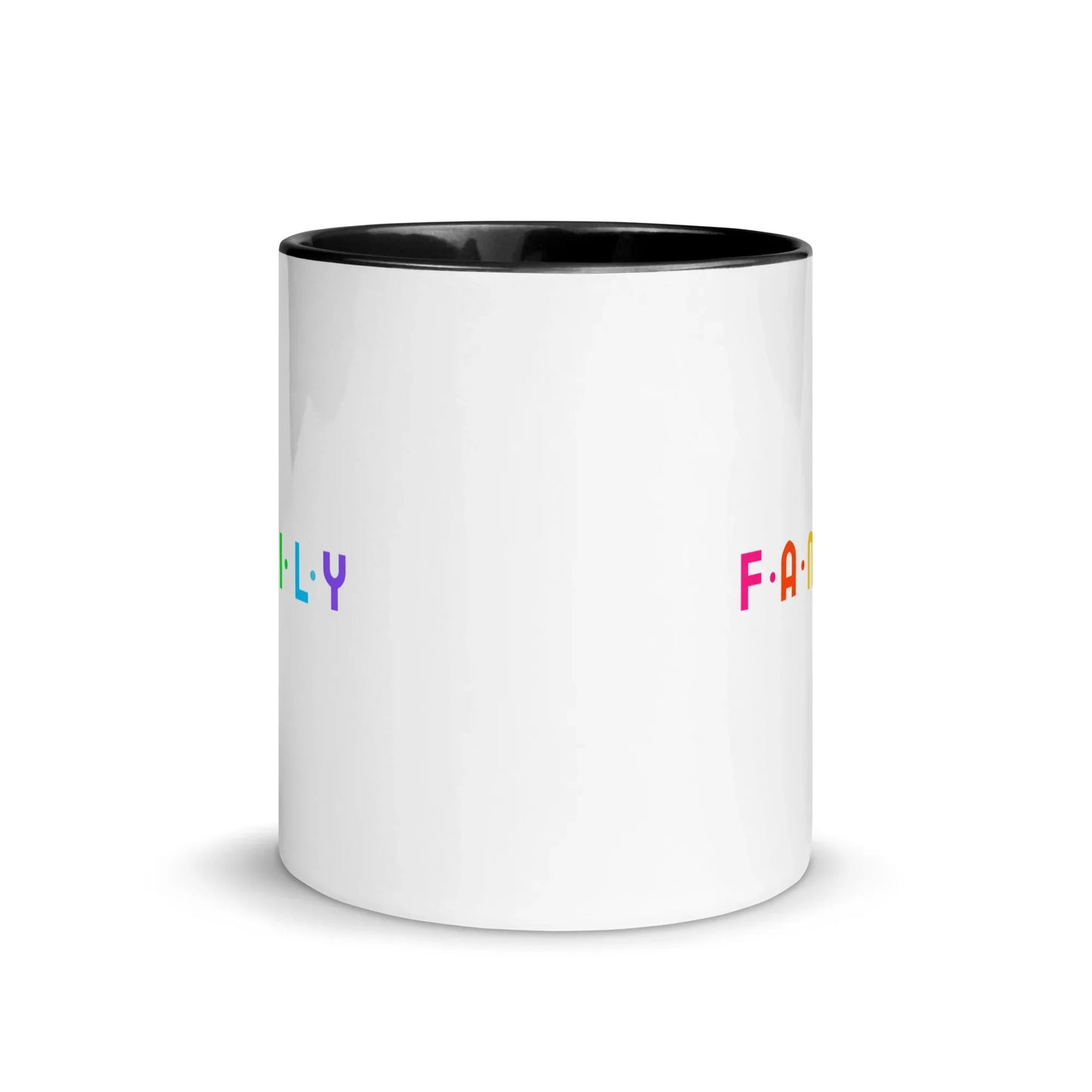 FAMILY - rainbow graphic on mug with Color Inside - Adoption Stuff Store