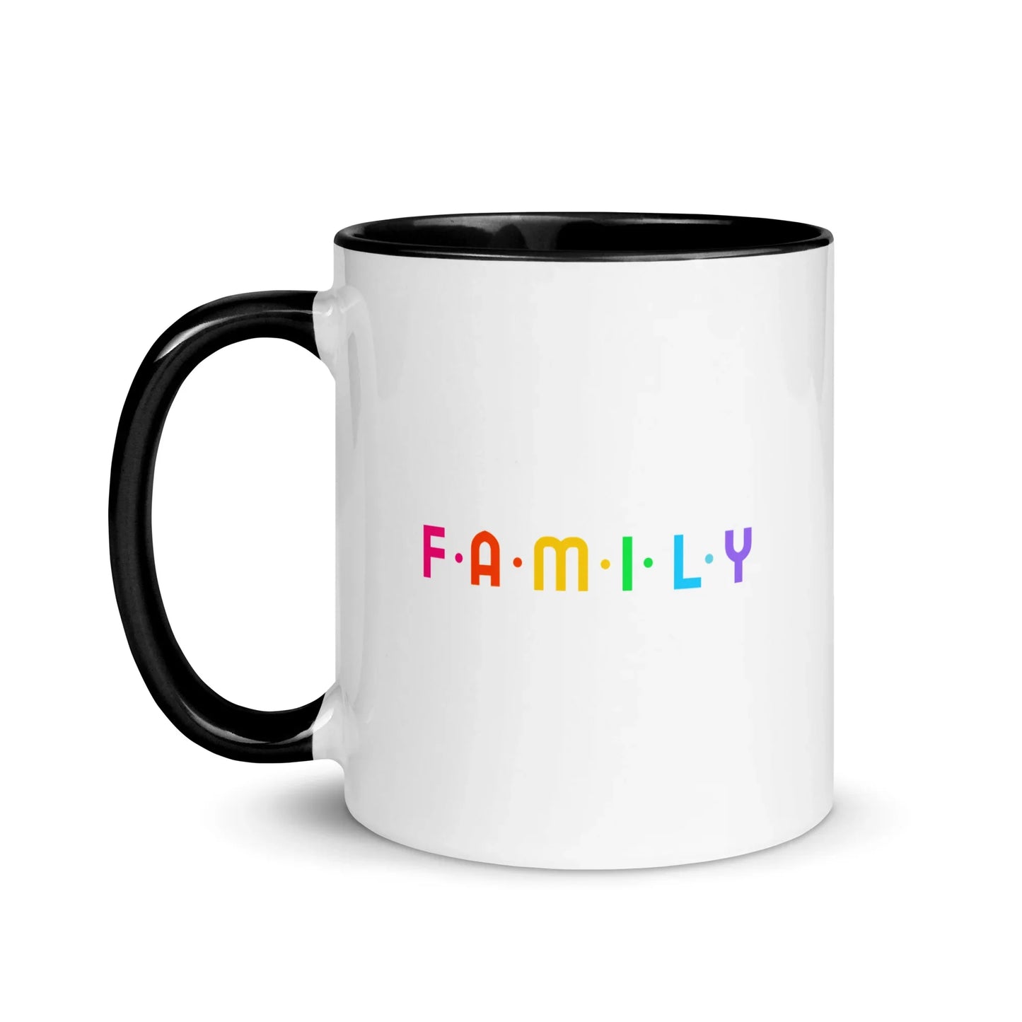 FAMILY - rainbow graphic on mug with Color Inside - Adoption Stuff Store