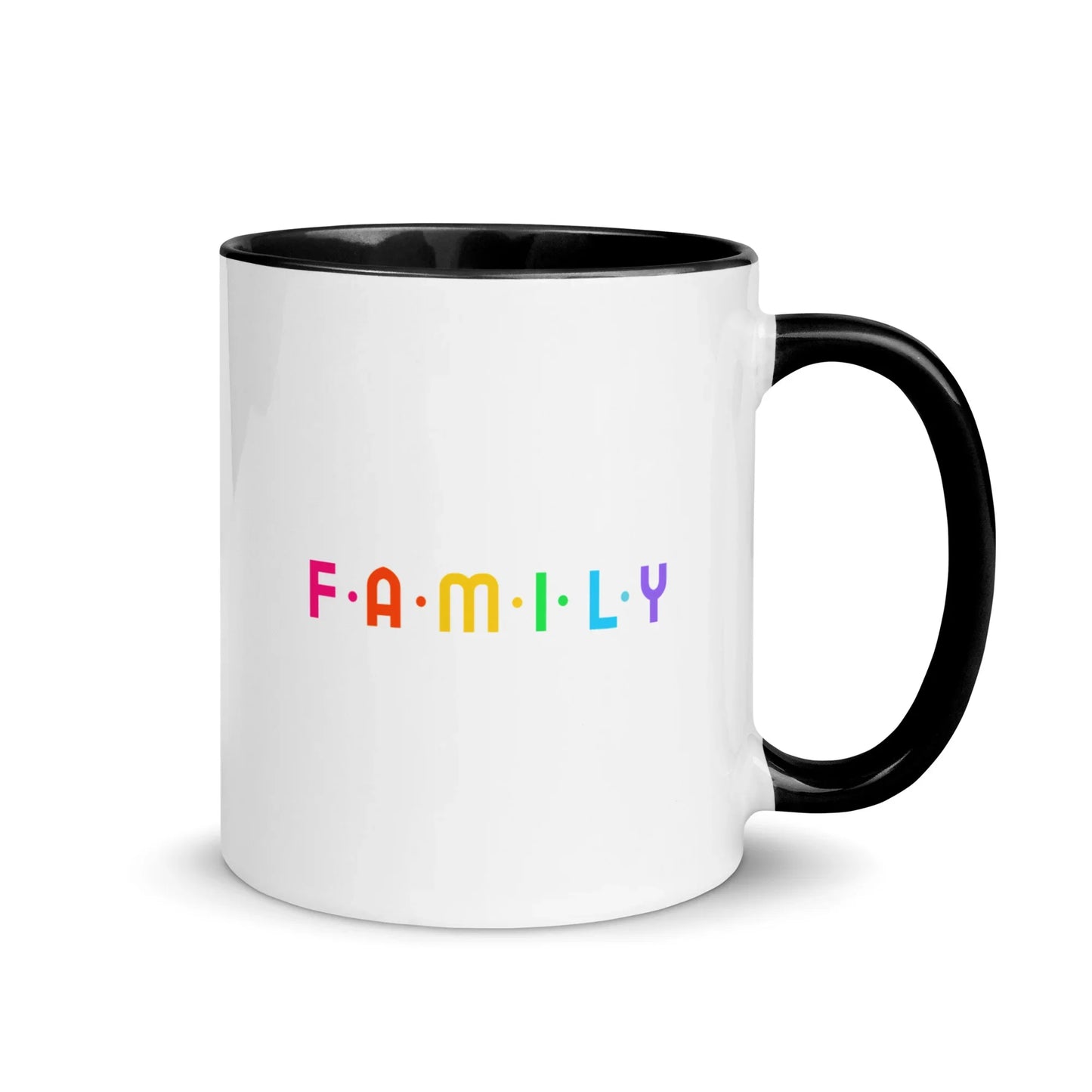 FAMILY - rainbow graphic on mug with Color Inside - Adoption Stuff Store