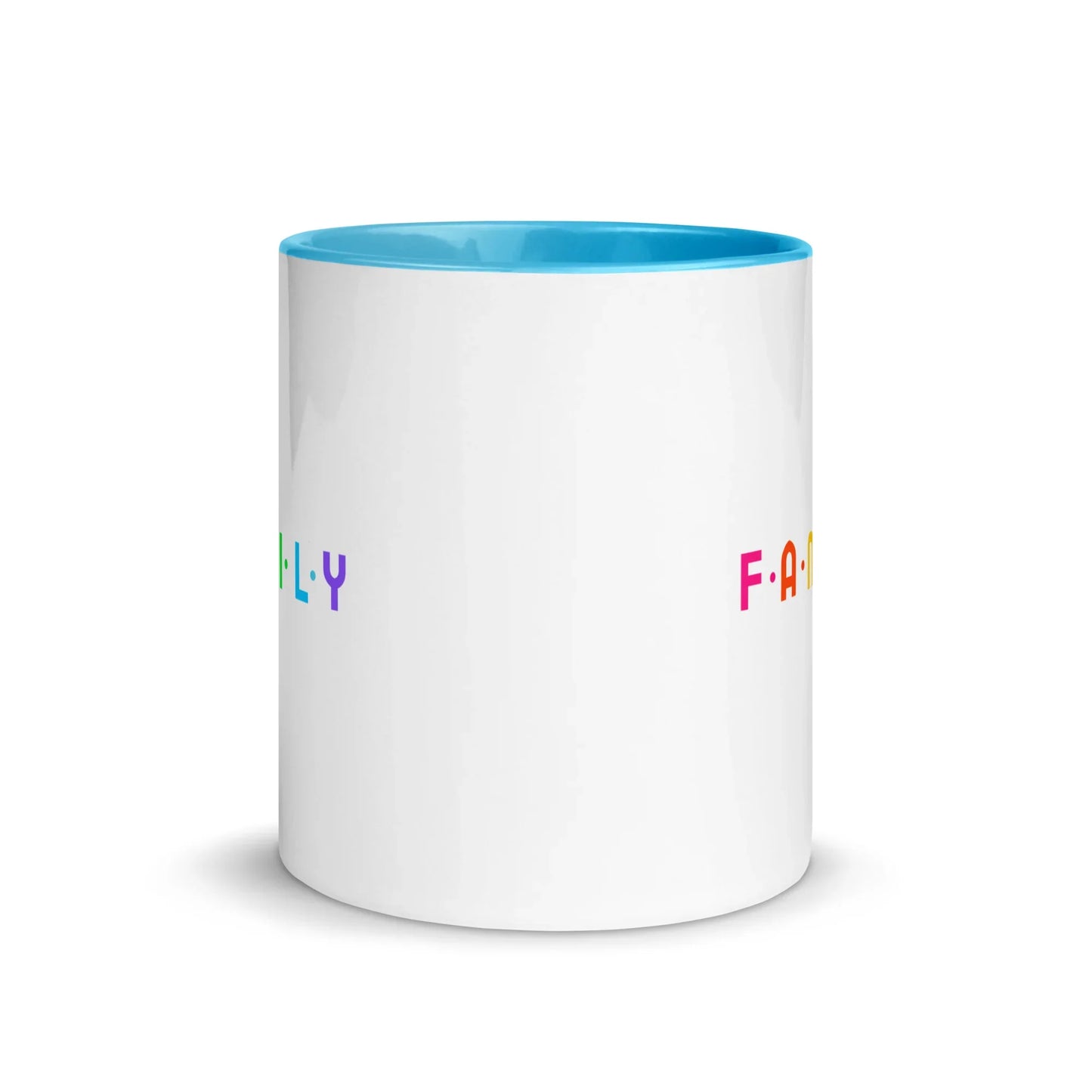 FAMILY - rainbow graphic on mug with Color Inside - Adoption Stuff Store