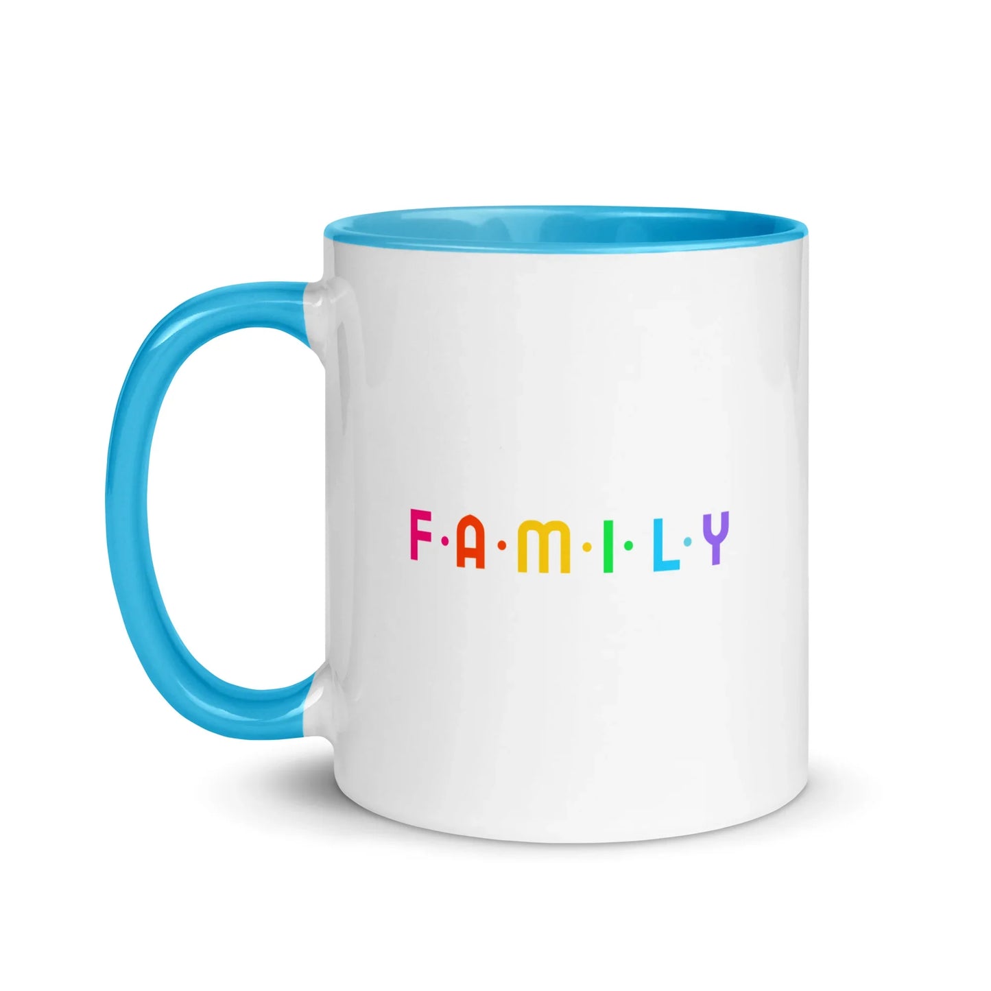 FAMILY - rainbow graphic on mug with Color Inside - Adoption Stuff Store