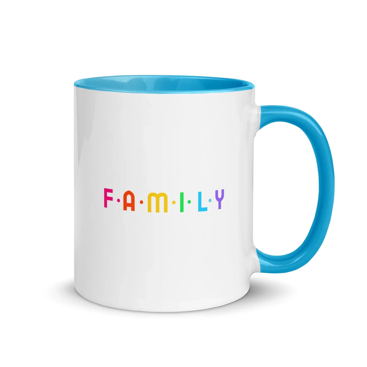 FAMILY - rainbow graphic on mug with Color Inside - Adoption Stuff Store