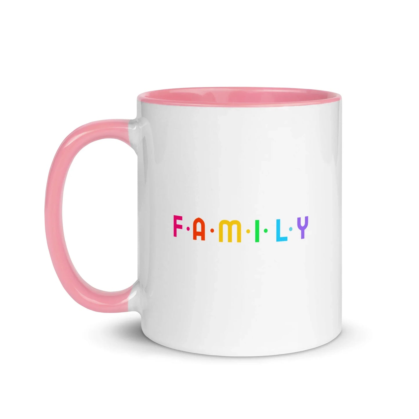 FAMILY - rainbow graphic on mug with Color Inside - Adoption Stuff Store