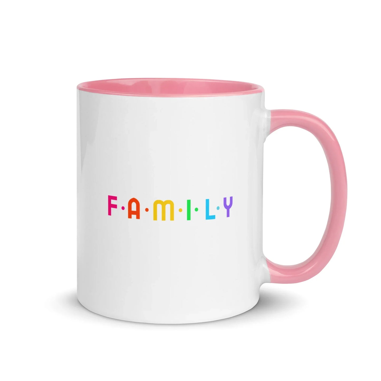 FAMILY - rainbow graphic on mug with Color Inside - Adoption Stuff Store