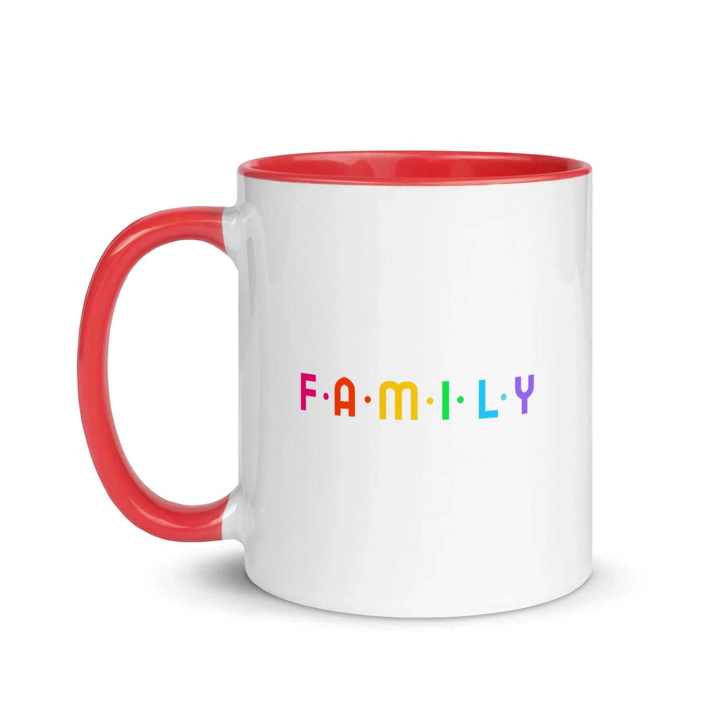 FAMILY - rainbow graphic on mug with Color Inside - Adoption Stuff Store