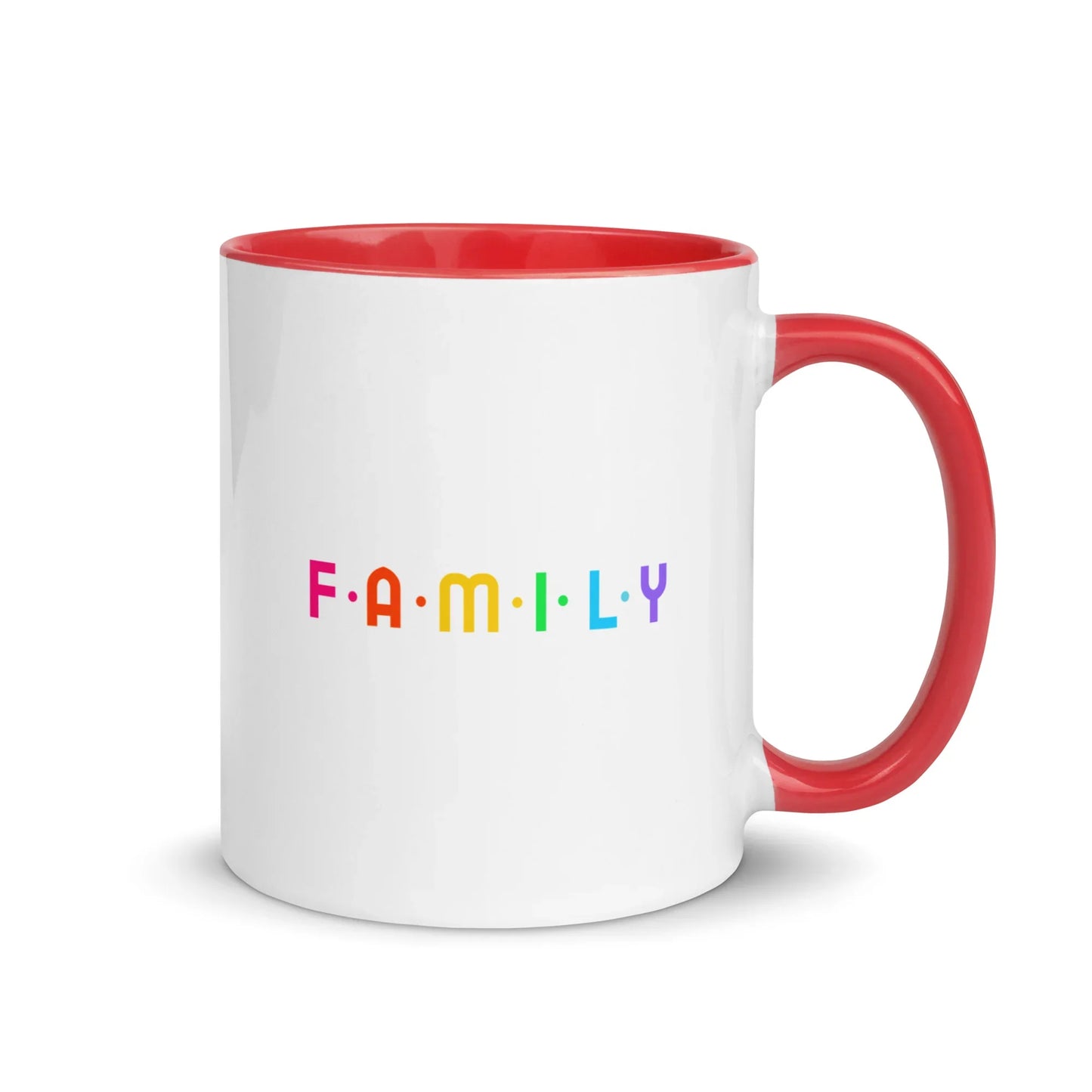 FAMILY - rainbow graphic on mug with Color Inside - Adoption Stuff Store