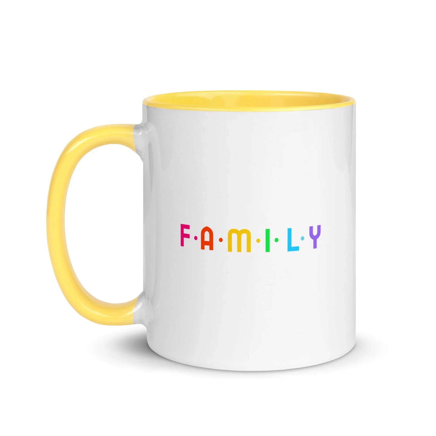 FAMILY - rainbow graphic on mug with Color Inside - Adoption Stuff Store