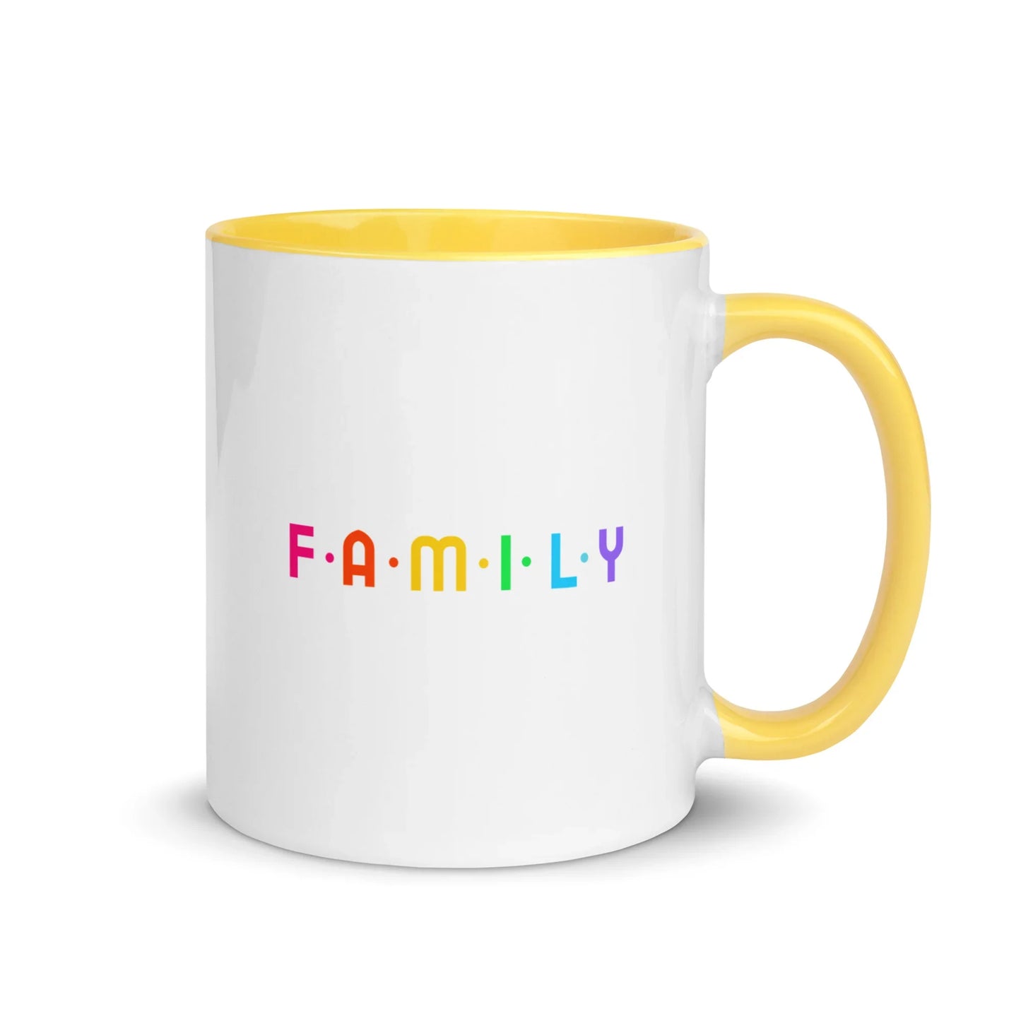 FAMILY - rainbow graphic on mug with Color Inside - Adoption Stuff Store
