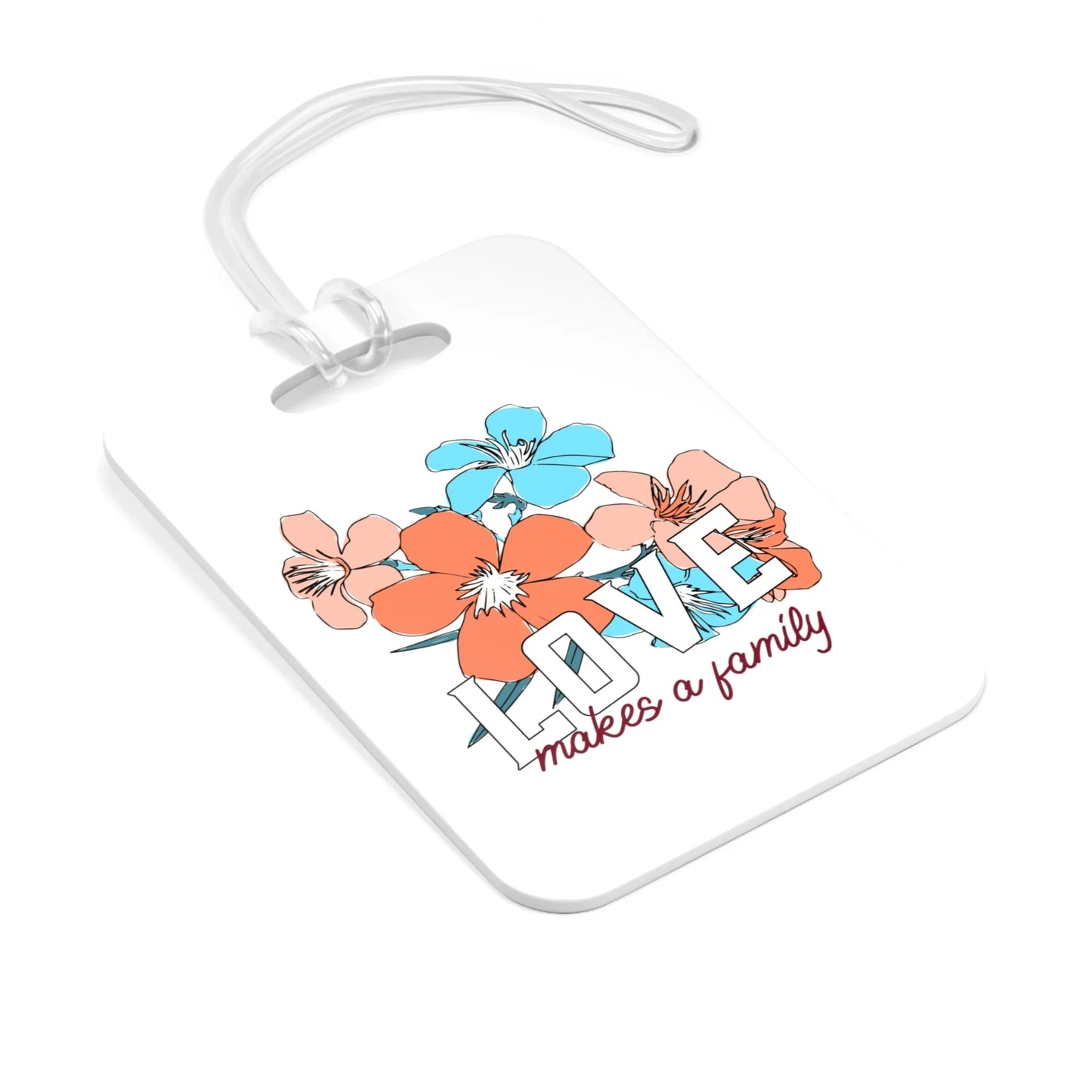 LOVE makes a family - White Bag Tag for suitcase or travel bag - Adoption Stuff Store