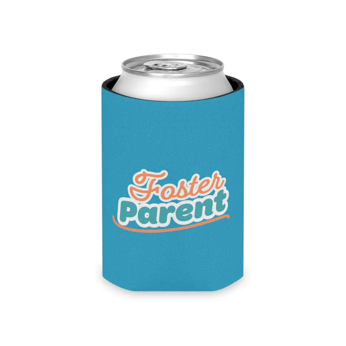 Foster Parent - retro design on an turquoise Can Cooler - Adoption Stuff Store