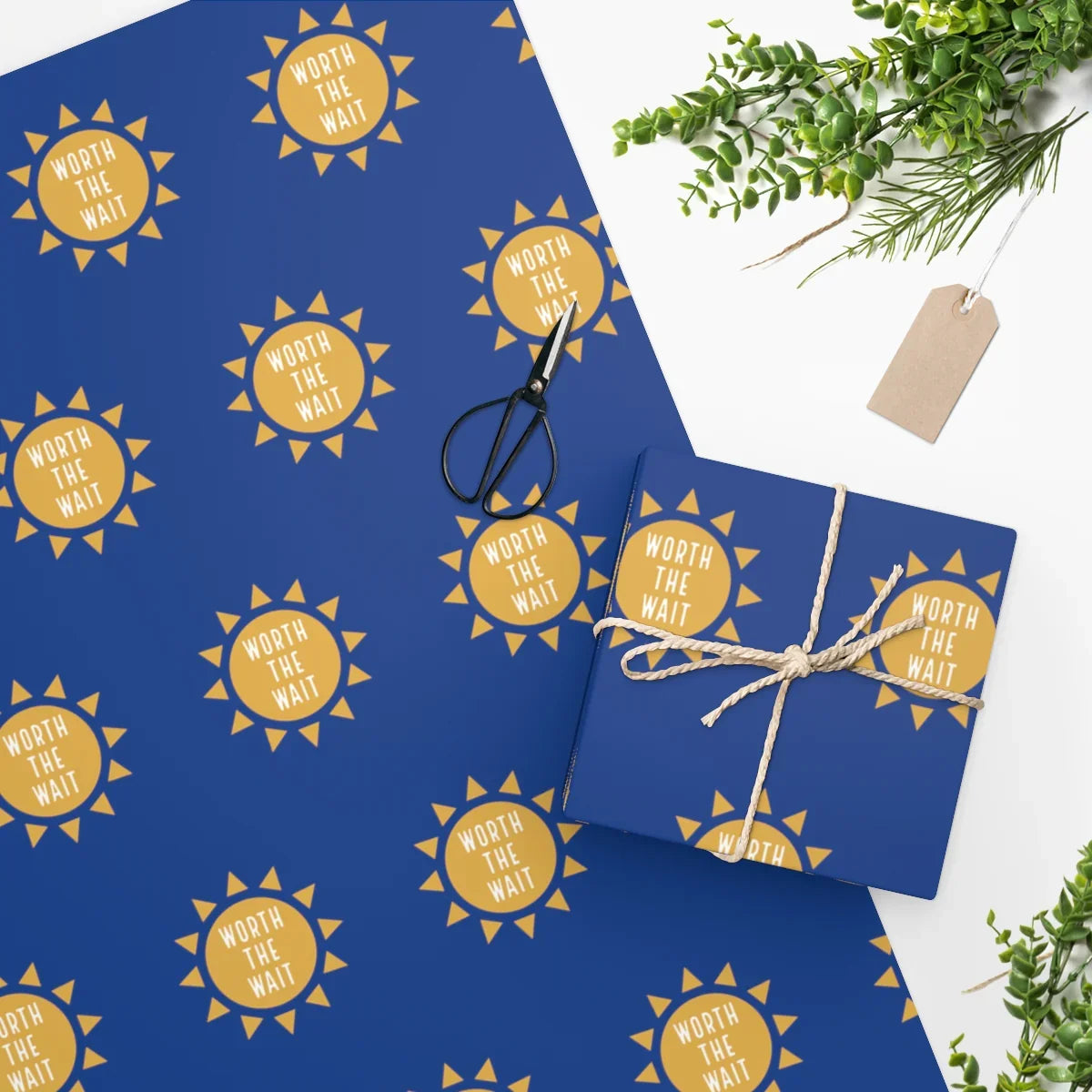 WORTH THE WAIT - cute blue wrapping paper - Adoption Stuff Store