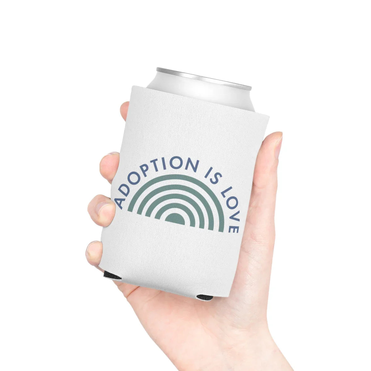 Adoption is Love - design on a white Can Cooler - Adoption Stuff Store
