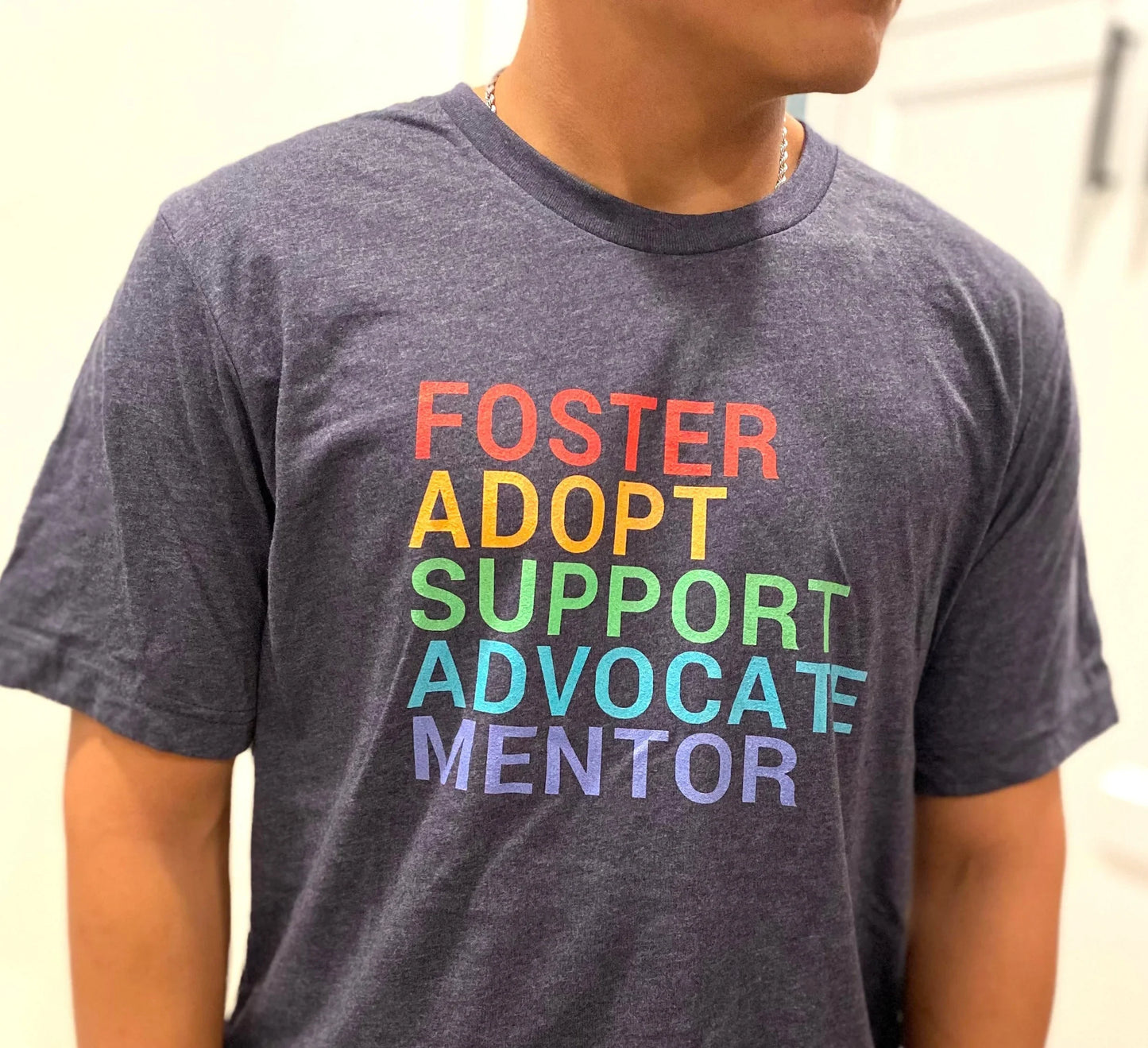 FOSTER, ADOPT, SUPPORT, ADVOCATE, MENTOR - Unisex t-shirt - Adoption Stuff Store