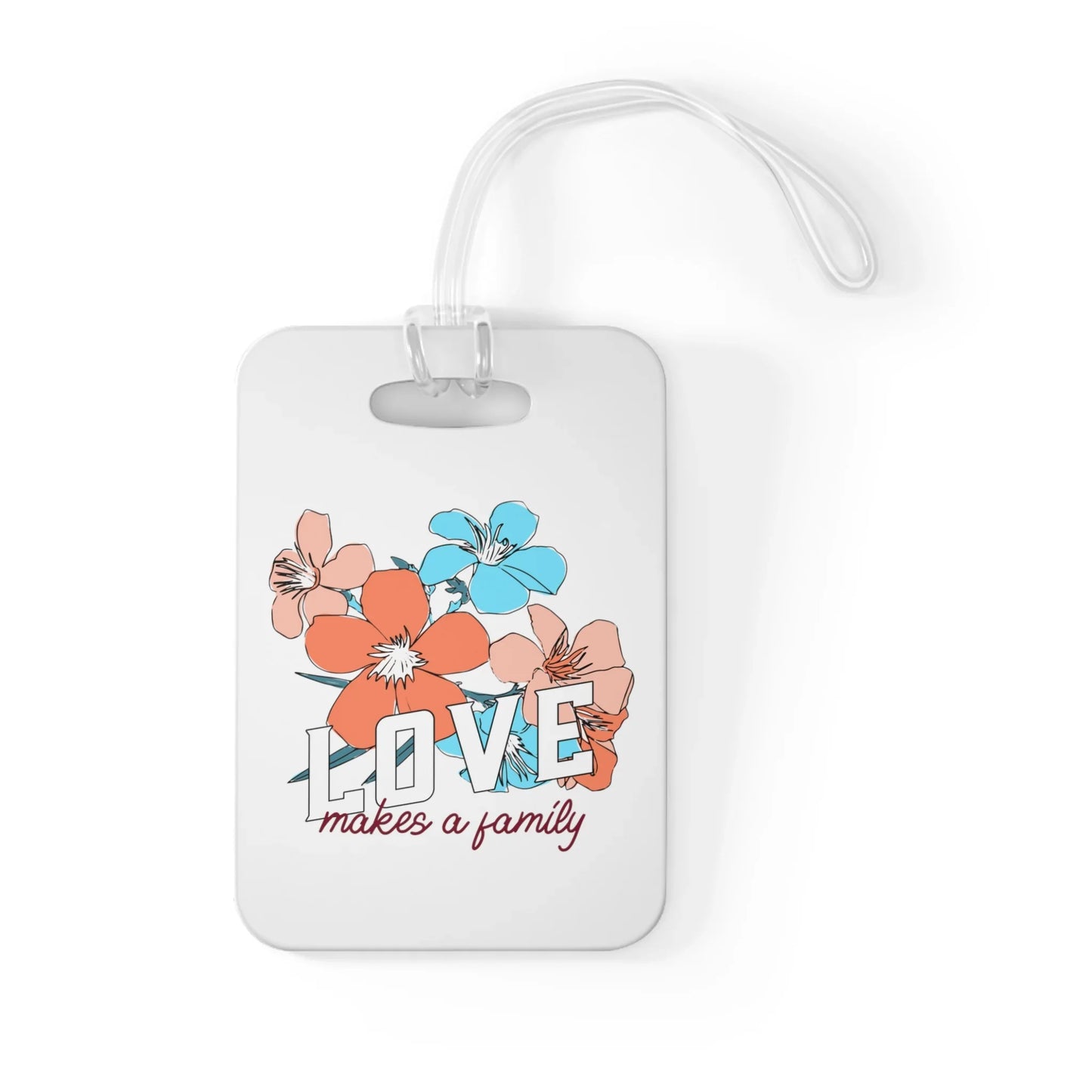 LOVE makes a family - White Bag Tag for suitcase or travel bag - Adoption Stuff Store