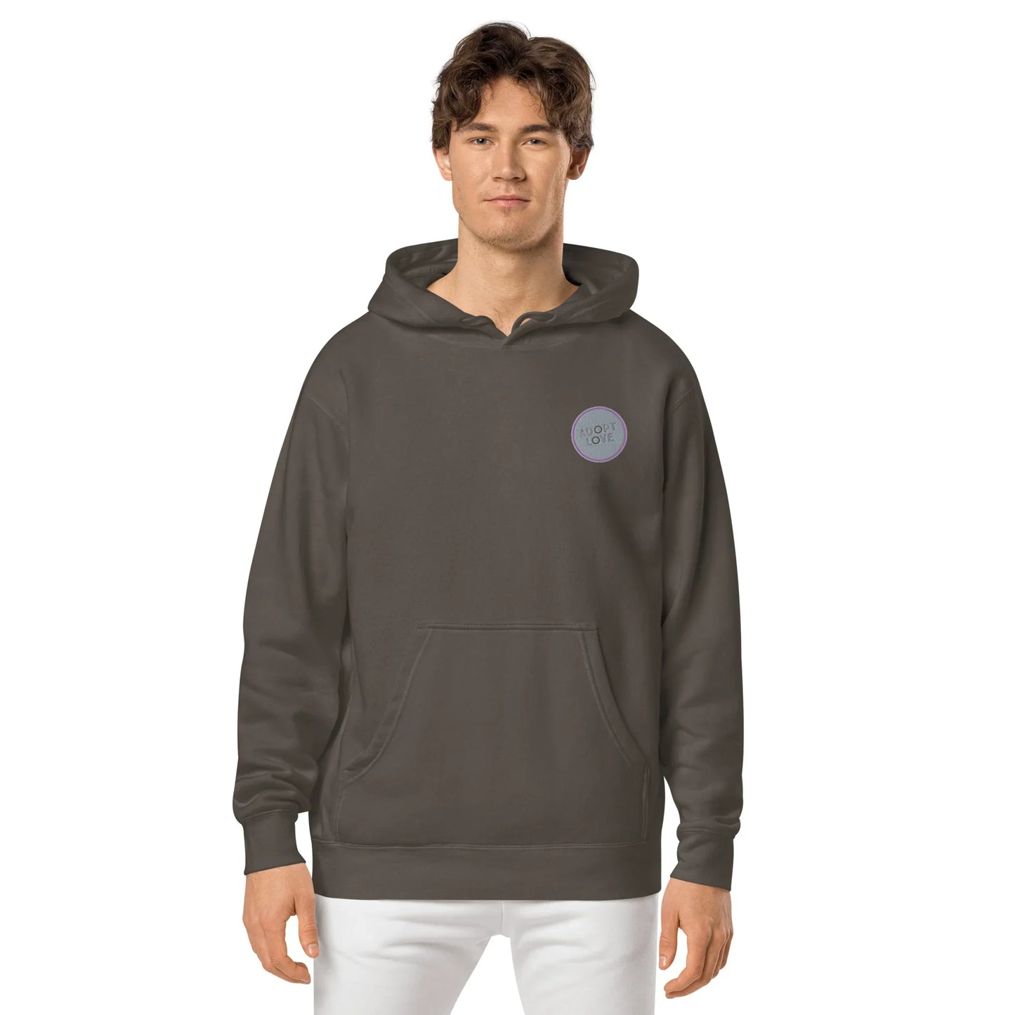 Adopt Love - embroidered design on Unisex pigment-dyed hoodie - Adoption Stuff Store