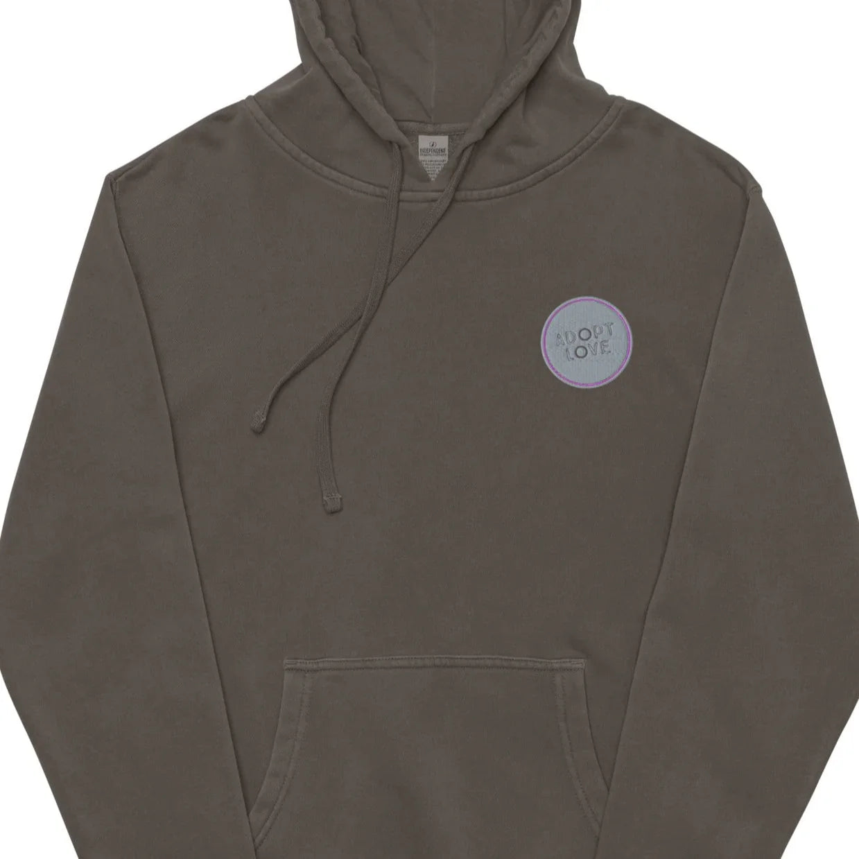Adopt Love - embroidered design on Unisex pigment-dyed hoodie - Adoption Stuff Store