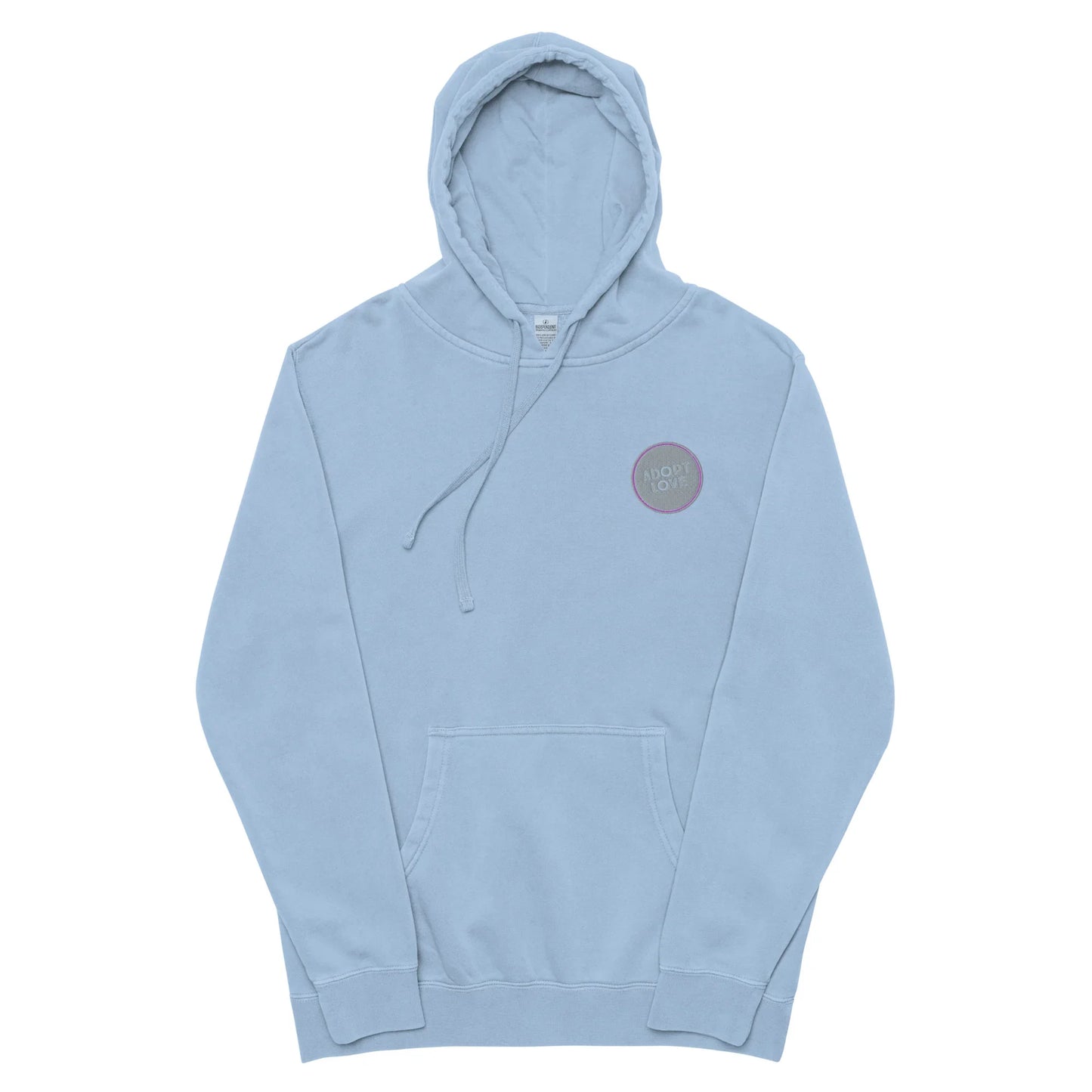 Adopt Love - embroidered design on Unisex pigment-dyed hoodie - Adoption Stuff Store