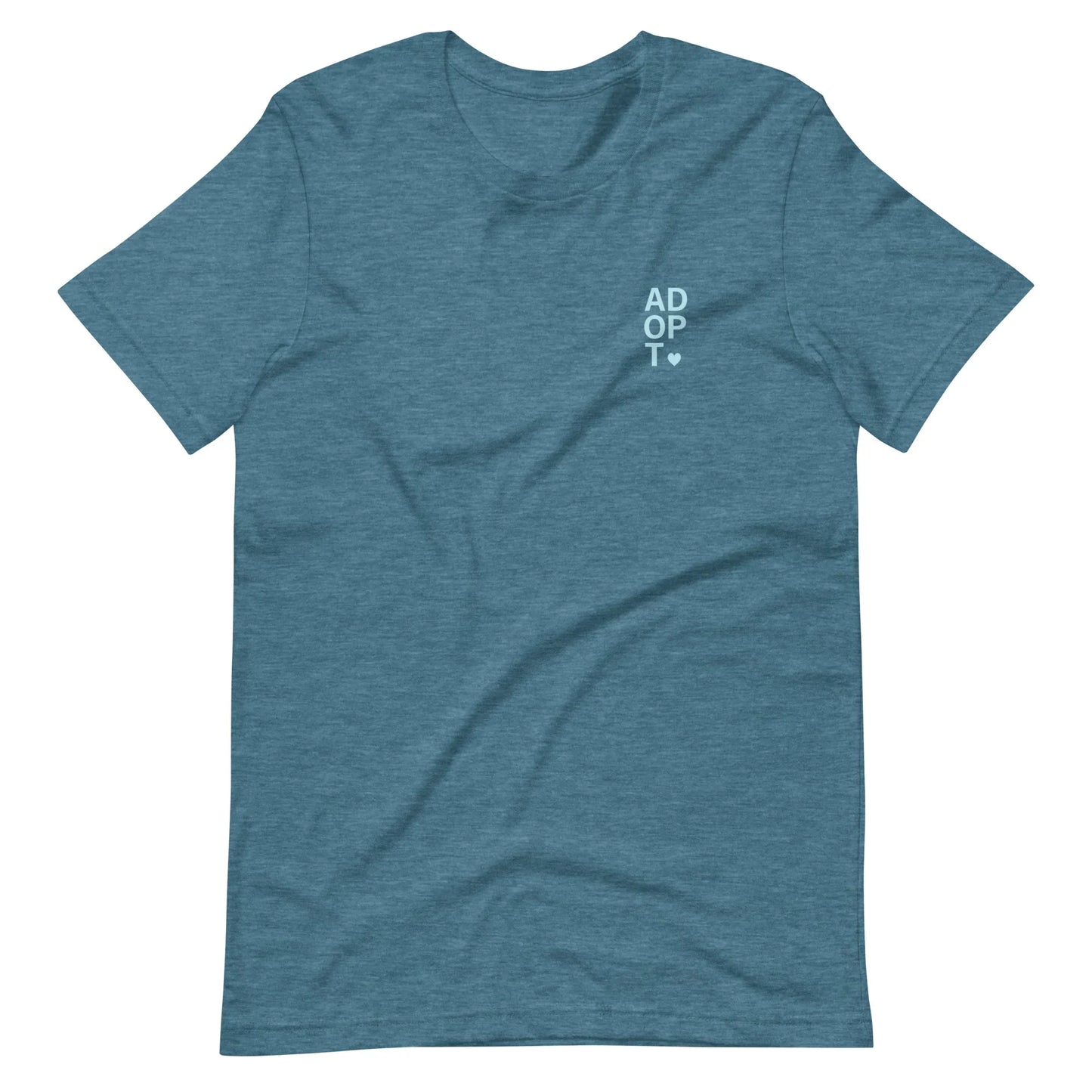 ADOPT - light blue text on a Unisex t-shirt - Adoption Stuff Store