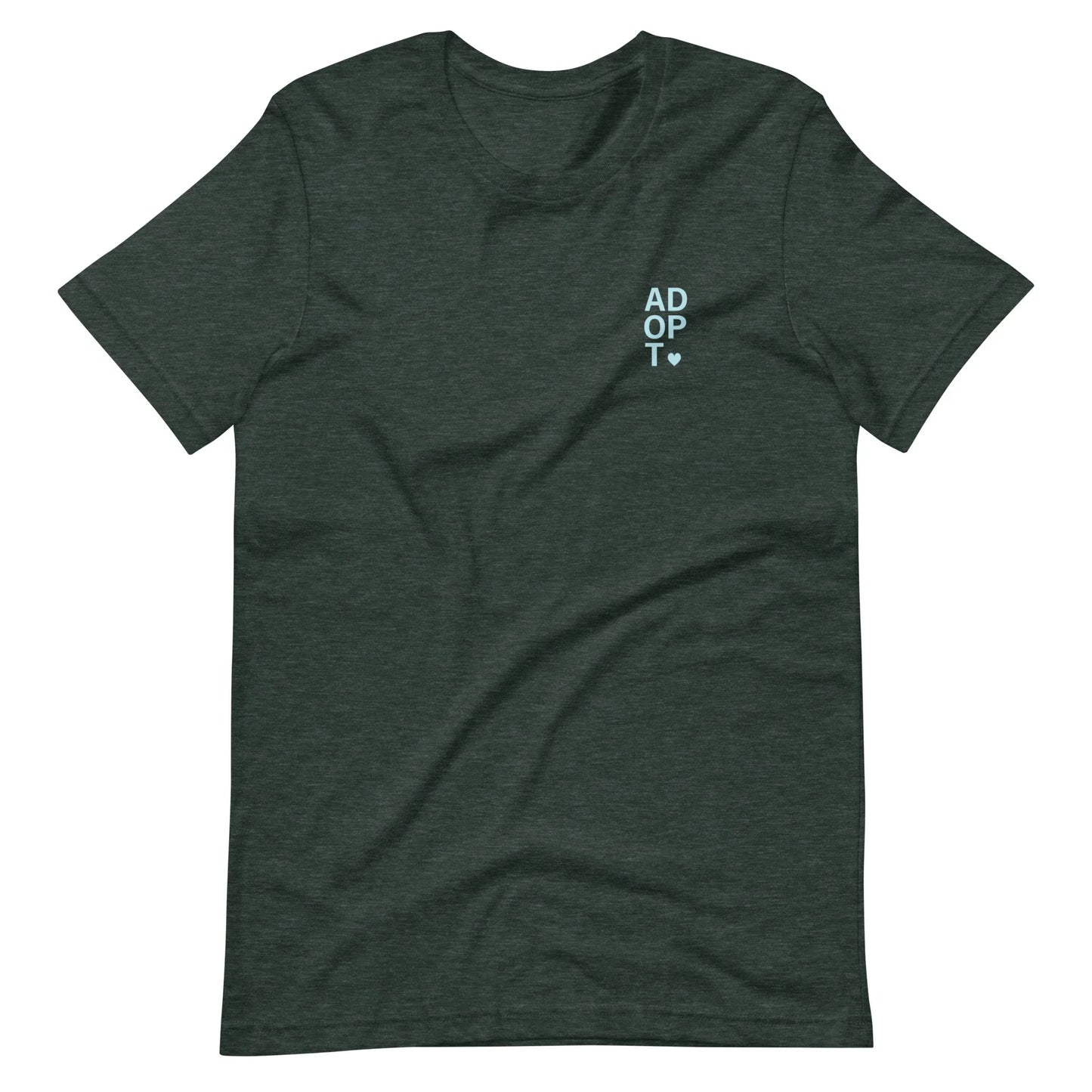 ADOPT - light blue text on a Unisex t-shirt - Adoption Stuff Store