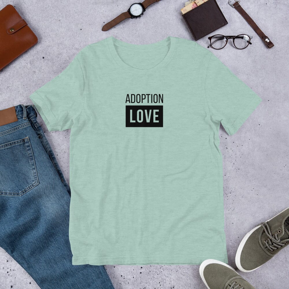 ADOPTION LOVE - simple block design on a Unisex t-shirt T-shirt Adoption Stuff Store Heather Prism Dusty Blue XS