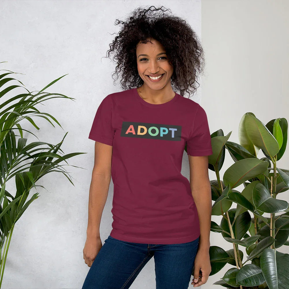 ADOPT - colorful Unisex t-shirt - Adoption Stuff Store