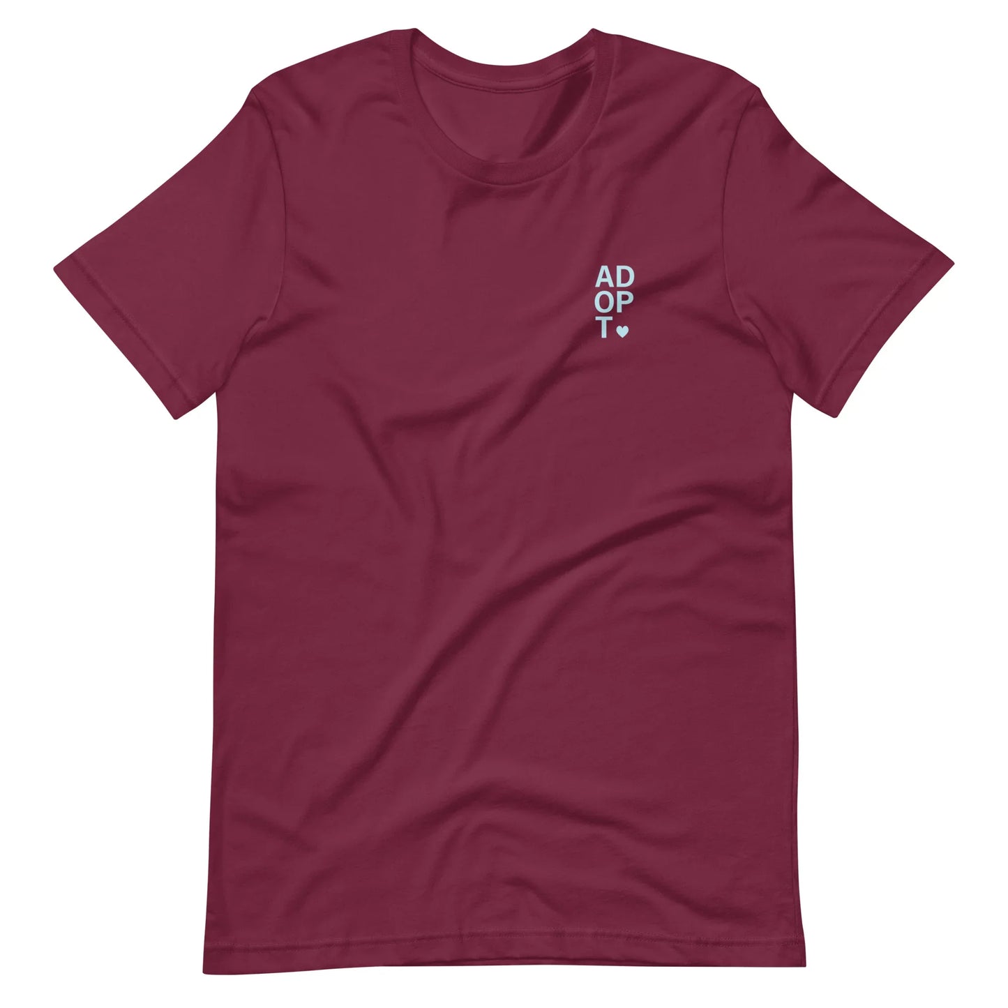 ADOPT - light blue text on a Unisex t-shirt - Adoption Stuff Store