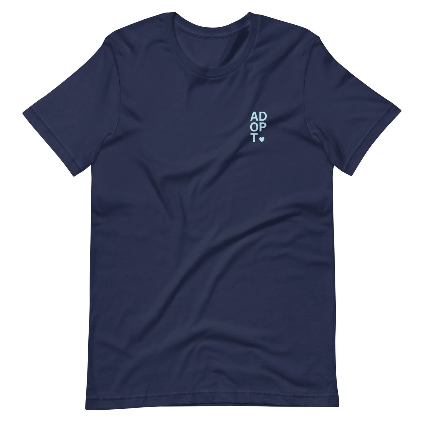 ADOPT - light blue text on a Unisex t-shirt - Adoption Stuff Store