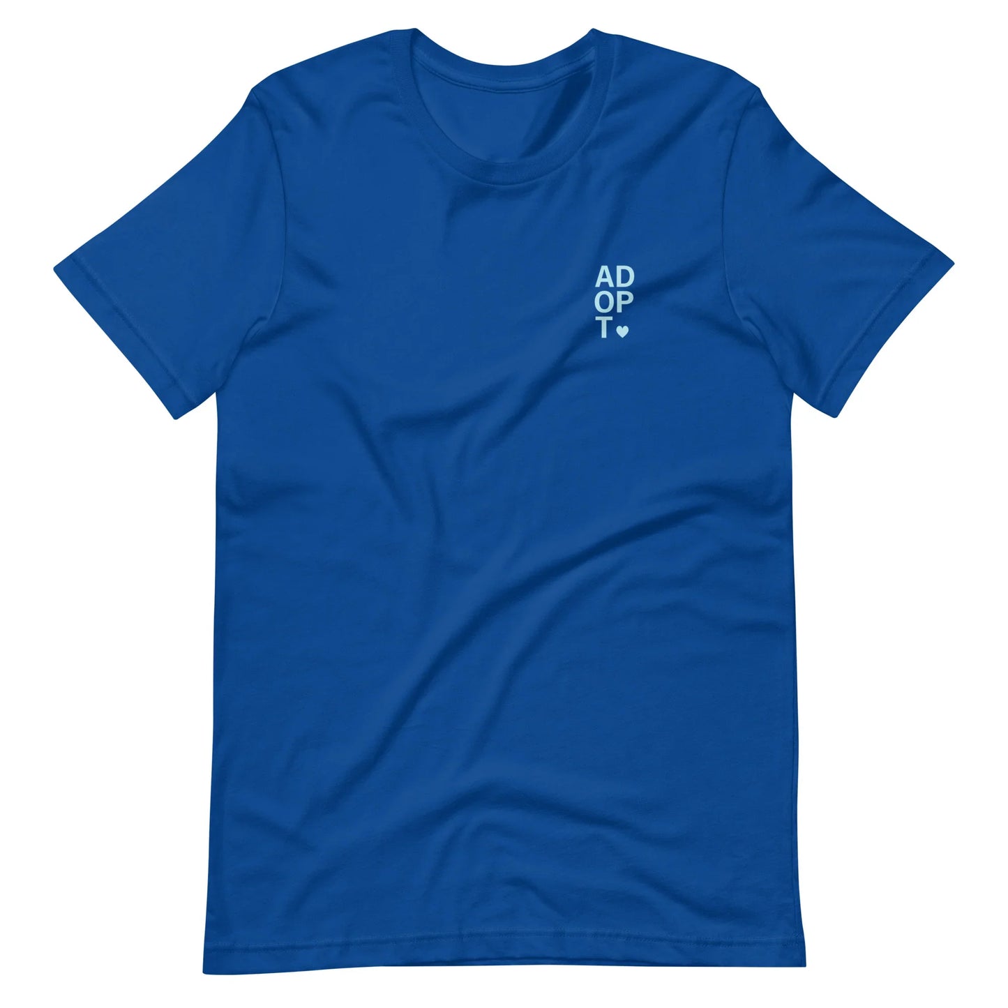 ADOPT - light blue text on a Unisex t-shirt - Adoption Stuff Store