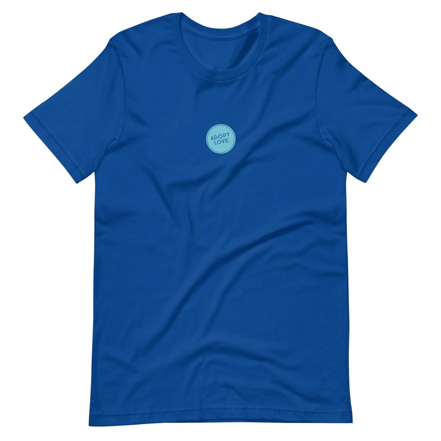 ADOPT LOVE - blue circle design on Unisex t-shirt - Adoption Stuff Store