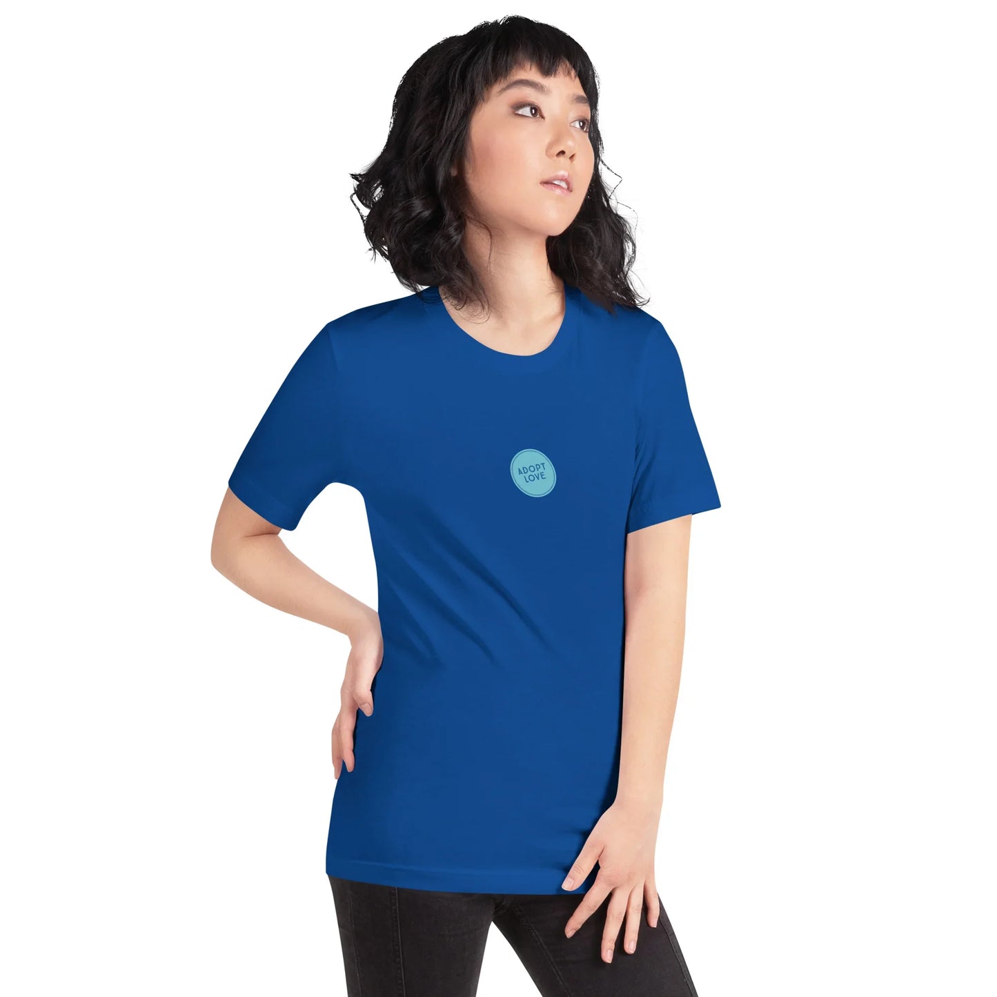 ADOPT LOVE - blue circle design on Unisex t-shirt - Adoption Stuff Store