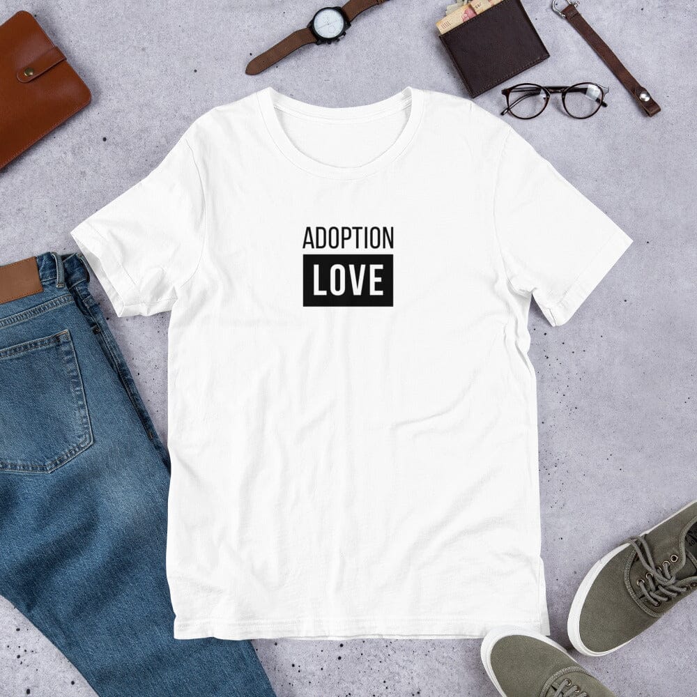 ADOPTION LOVE - simple block design on a Unisex t-shirt T-shirt Adoption Stuff Store White XS